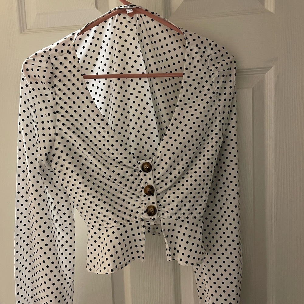 Fashionnova long sleeve polka dot crop top